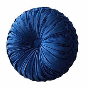 Velvet Pleated Round Pumpkin Pinwheel Vintage Pillow Cushion In Royal Blue